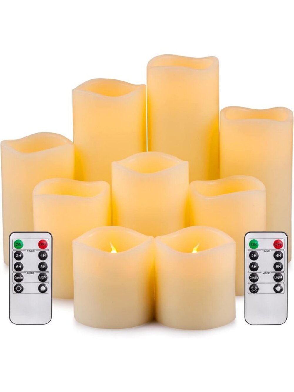 Large Flameless LED Candle Set of 9 - Battery Operated Real Wax Pillar Candles
